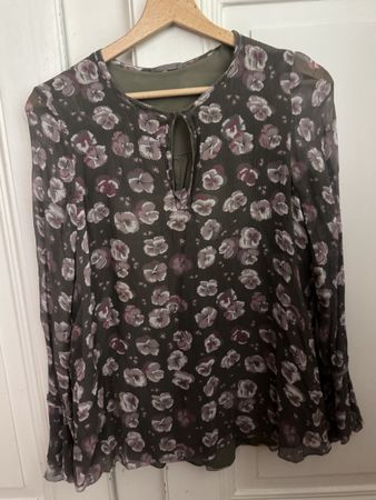Hemisphere Silk Floral Blouse, Bohemian, Size XS