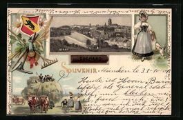 Litho Bern, Teilansicht, Frau in Tracht,