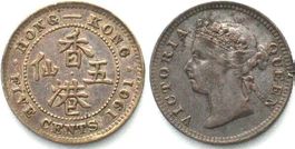 HONGKONG 5 Cents 1901 VICTORIA Silber vz+