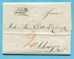 Faltbrief von Zürich nach Schwyz 1814