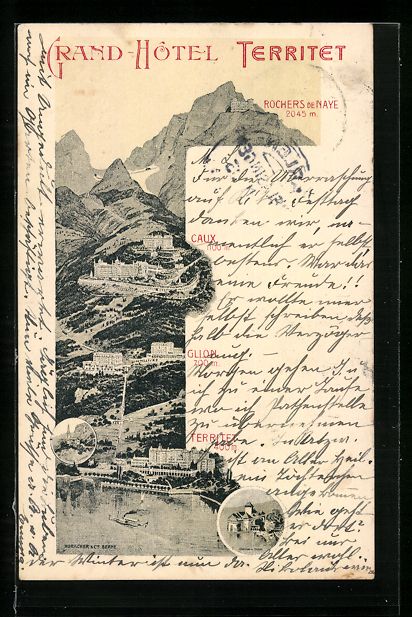 Cartoline postali: Territet, Panorama mit Grand-Hotel, Glio – Usato da Berlin venduto da bartko-reher