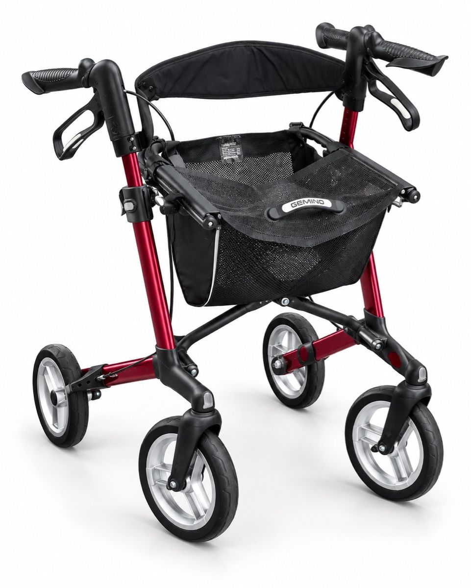 Gehhilfen: Rollator Gemino 30, red, foldable, with storage basket – Gebraucht aus Wallisellen von ameliasboutique