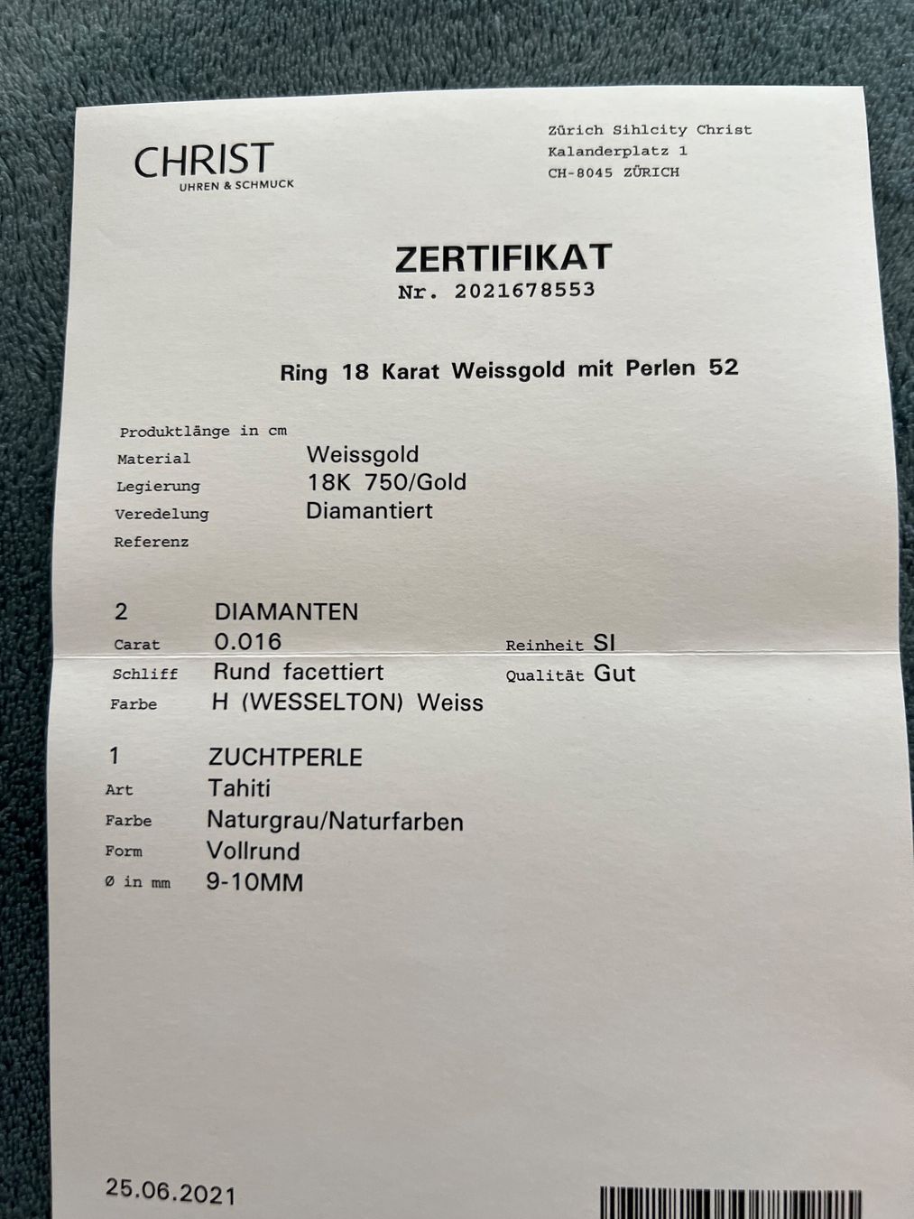 Ringe: Ring Weissgold Perle 925 Ringgroesse 52 – Neu (gemäss Beschreibung) aus Horgen von Hpunto 3