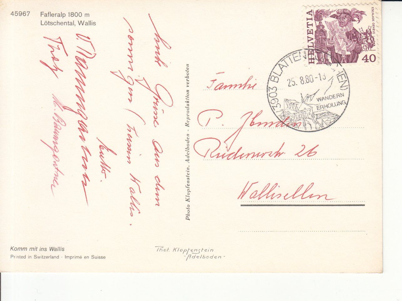 Cartoline postali: Fafleralp 1980 – Usato da Bürglen TG venduto da StampGraf 1