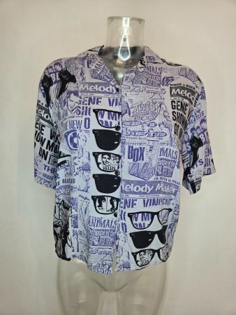 Vintage Viskose Bluse Music Print S/M