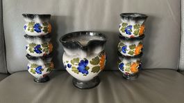Set di 6 boccalini fiorati con brocca