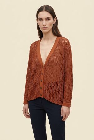 Gilet Maille Ajourée Rouille T. L
