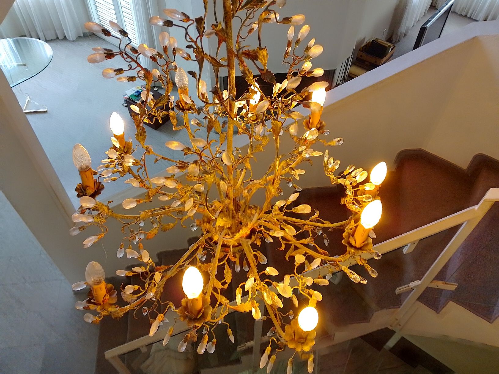 Lampade: Einzigartiger Kronleuchter mit Glasblattdesign, Vintage – Usato da Zürich venduto da phipho 3