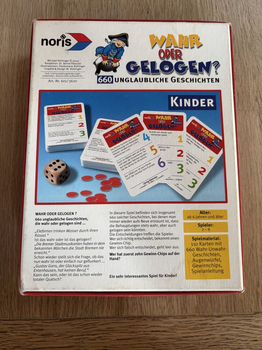Giochi: Noris "Wahr oder Gelogen?" Kinder Quiz Spiel – Usato da Gebenstorf venduto da pas_9p6b 1