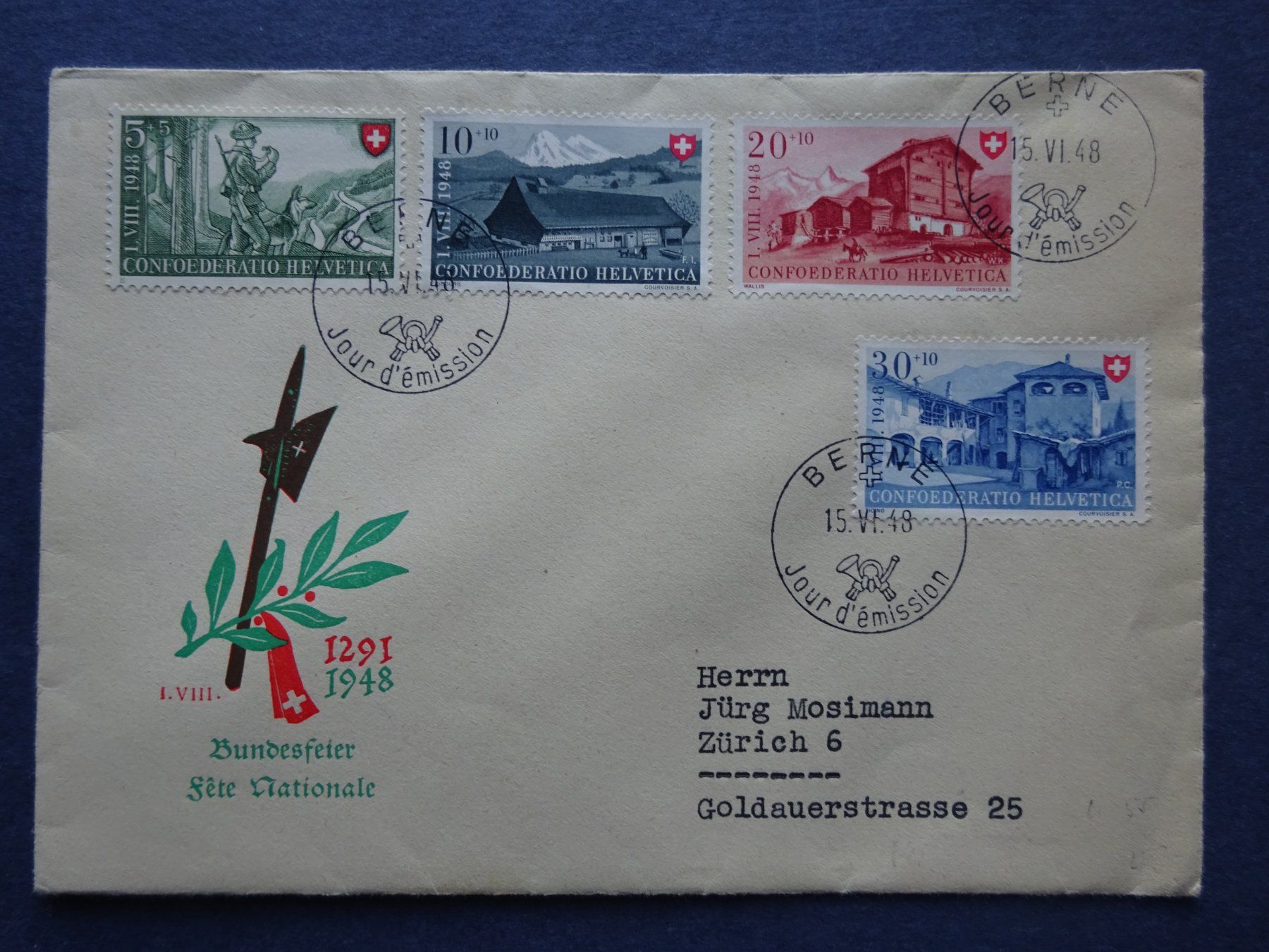 Tutti i francobolli: 1948 Pro Patria FDC BERNE - Illustriert – Usato da Appenzell-Steinegg venduto da adi1975 2
