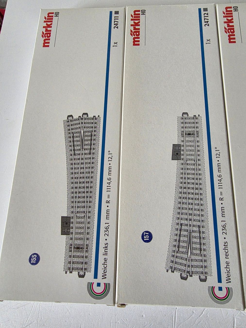 Märklin Modellini di ferrovie: 2 Paar schlanke Weichen mit Antrieb, 24711/712 – Usato da Seuzach venduto da Loeckeli01 1