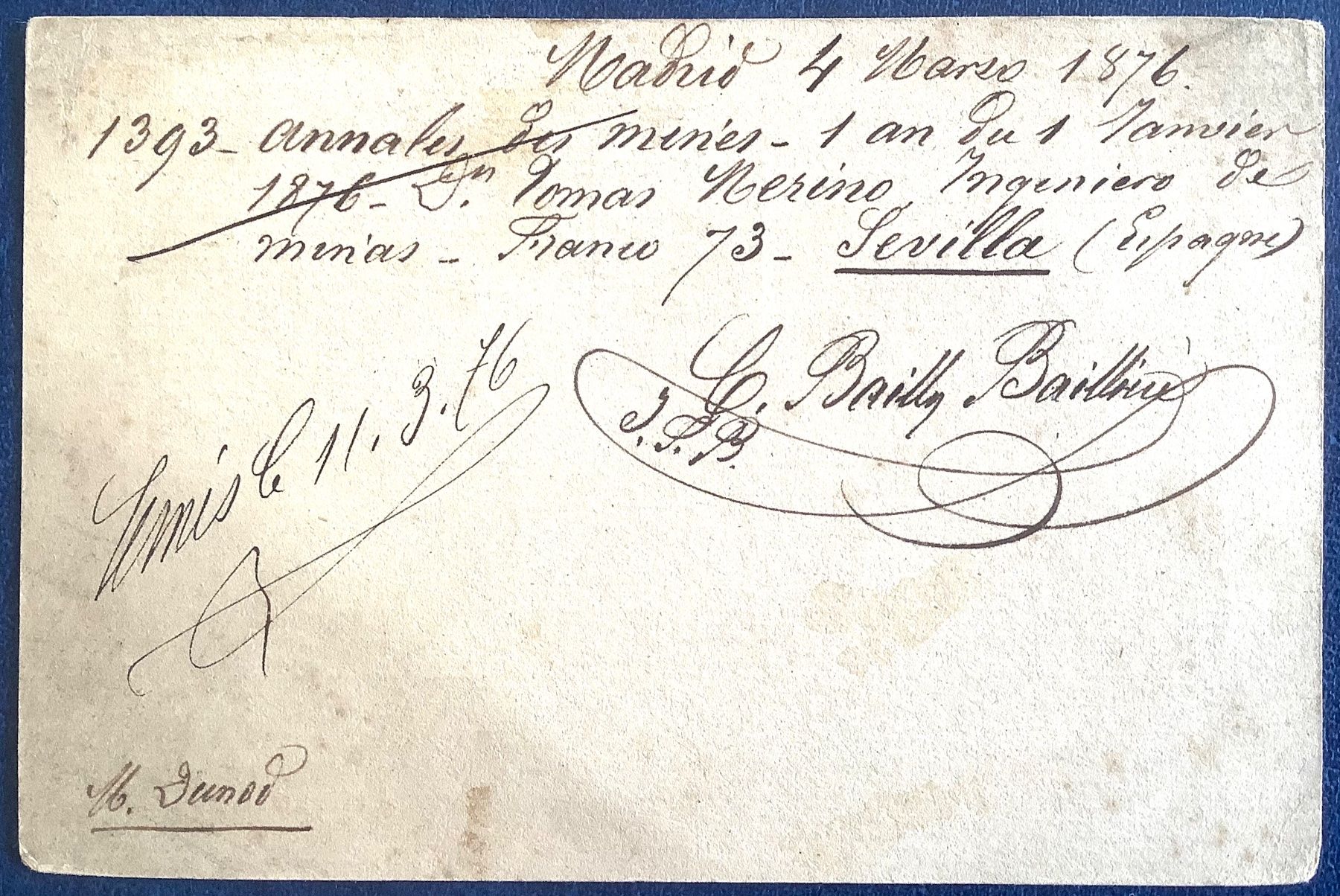 Alle Briefmarken: 1876 Spanien Postkarte - Madrid - Paris – Gebraucht aus Liestal von Skunk02 1