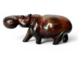 Vintage Nilpferd aus Holz, handgeschnitzt