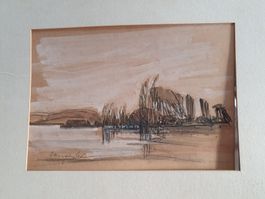 Original Landschaftsskizze von Walter Hangarter signiert