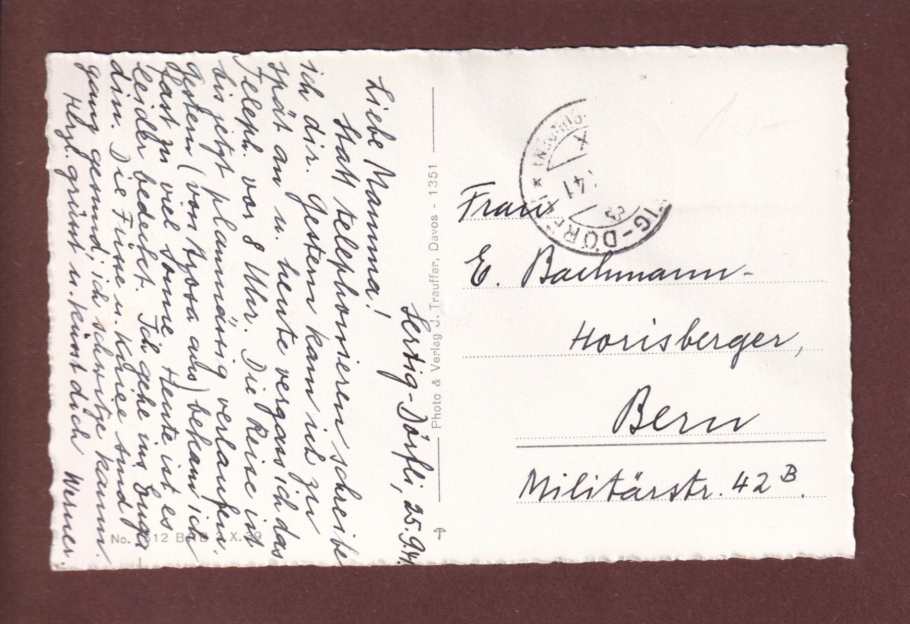 Cartoline postali: DAVOS - Sertigtal - 1941 – Usato da Pully venduto da nicecards 1