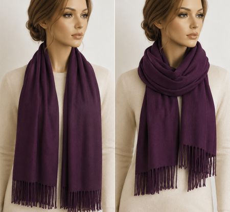 Écharpe en cachemire violette avec franges
