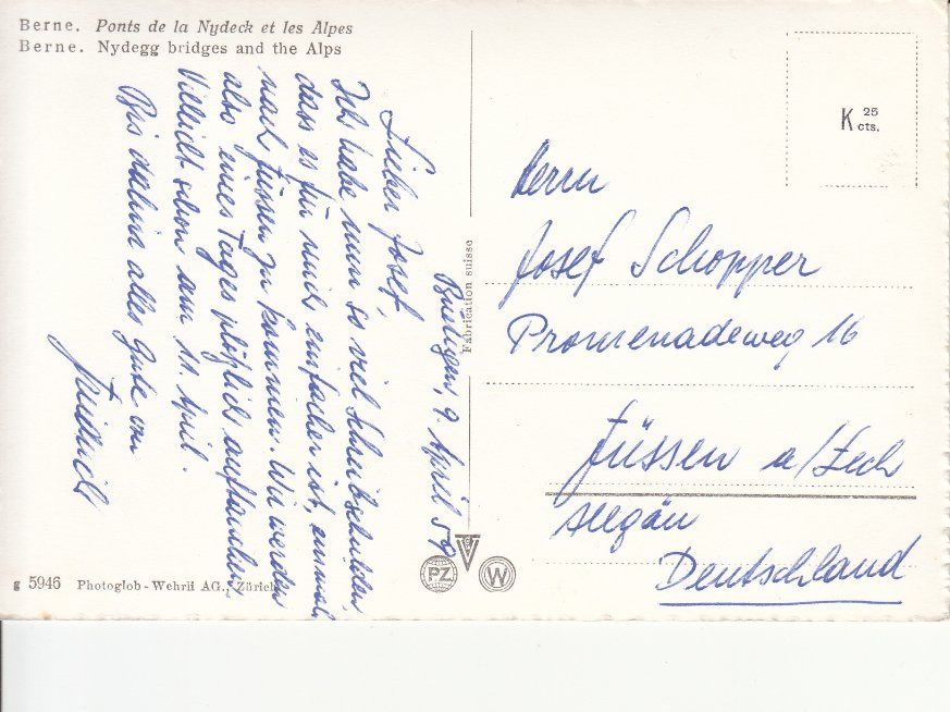Ansichtskarten: Bern 1959 – Gebraucht aus Bürglen TG von StampGraf 1