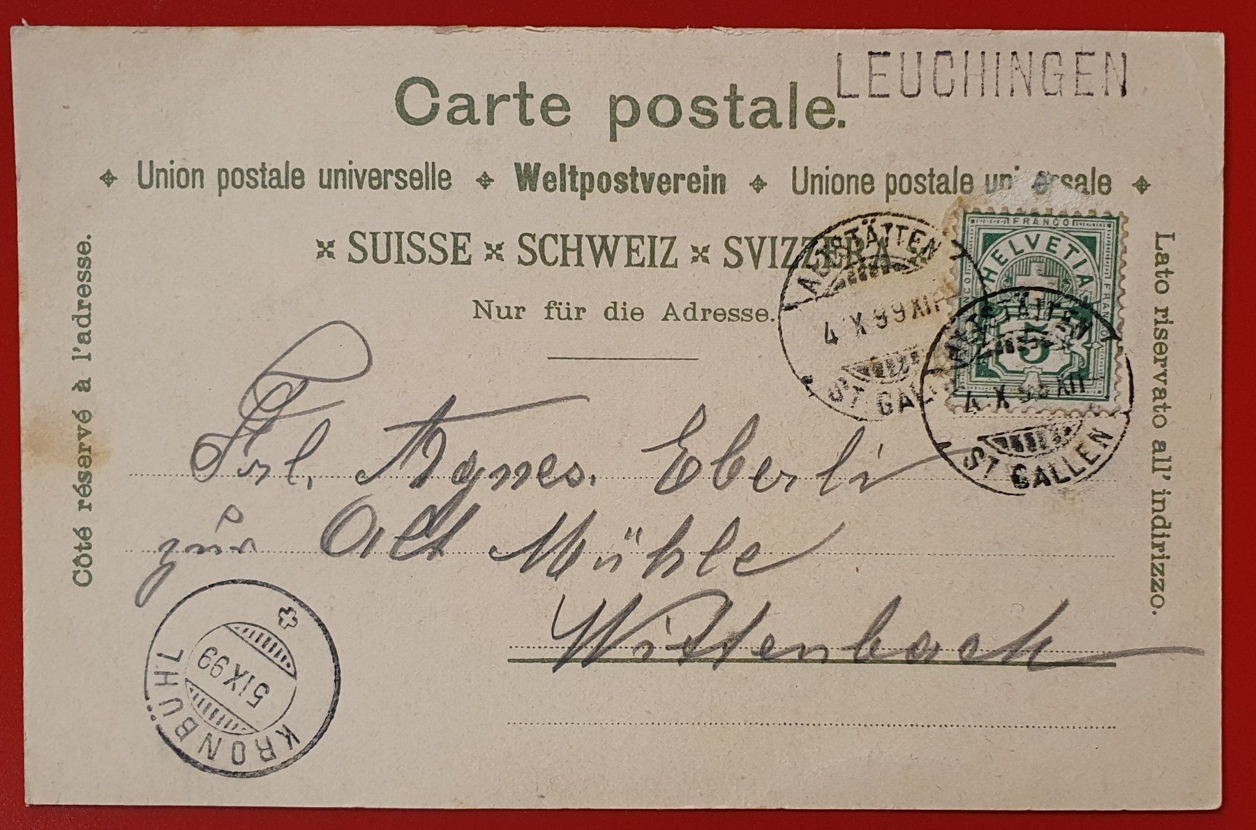 Cartoline postali: Gruss aus Altstätten 1899 – Usato da Kreuzlingen venduto da Rschweiz1 1