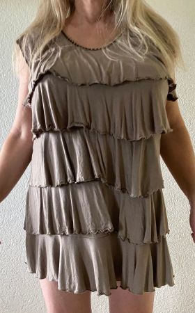 Kleid Minikleid Rüschen Pailetten Gr. 40 beige vintage look