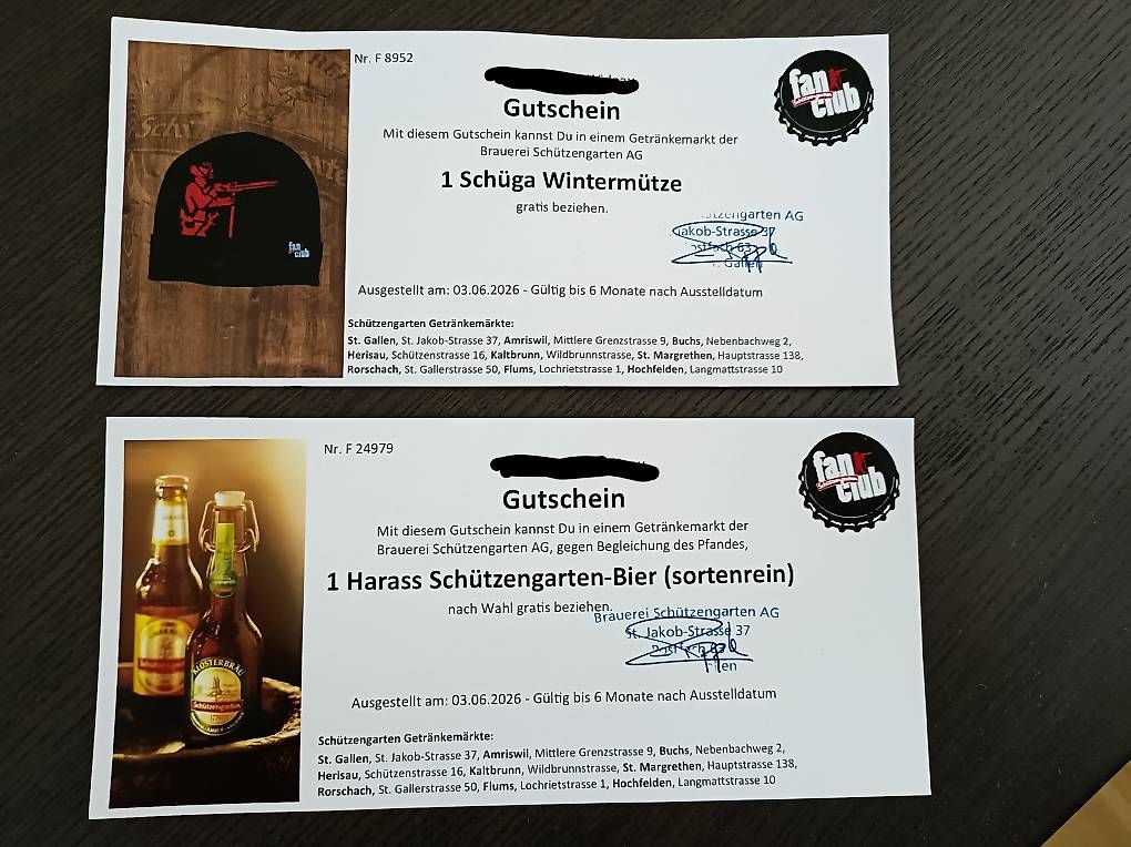 Buoni: Gutschein Schützengarten Bier – Usato da Widnau venduto da stch79