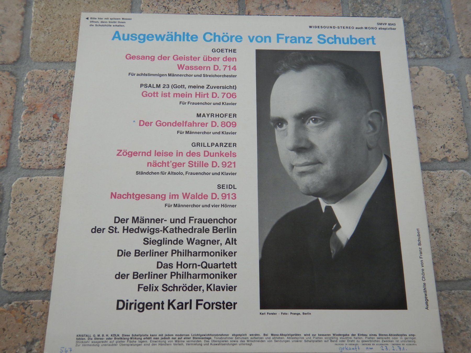 Dischi in vinile: F. Schubert, 2 Schallpl. mit Chormusik – Usato da Mörschwil venduto da Monzar 5