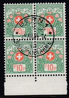 1934 Portofreiheit Zunr. 12Bz Viererblock o. Kontrollnummer