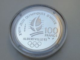 🇫🇷 100 Francs 1990 Ski alpin. 22.2g .900 Proof+Certificate
