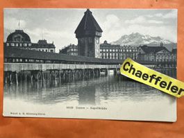 Alte Ansichtskarte Luzern: Kapellbrücke und Pilatus.