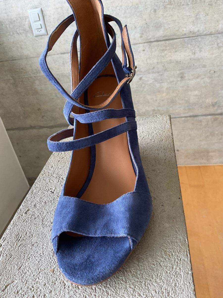 Clarks Damenschuhe: Sandales compensées Clarks bleues en daim, taille 38 – Neu (gemäss Beschreibung) aus Villarepos von Sglobule 5