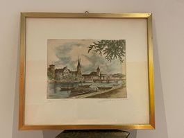 Originale Radierung Zürich mit Rahmen