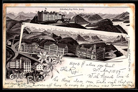 Cartes postales: Vorläufer-Lithographie Rigi-Kulm, 1895, – D'occasion à Berlin par bartko-reher