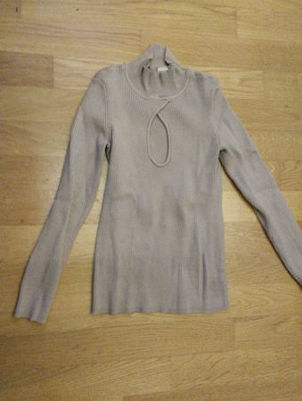 Ribbed Sweater Zebra Beige Mock Neck Cutout Size S