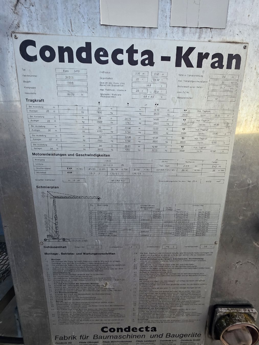Gru: Condecta EURO-Kran E 3410, Baujahr 1990, – Usato da Ersigen venduto da Force01 2