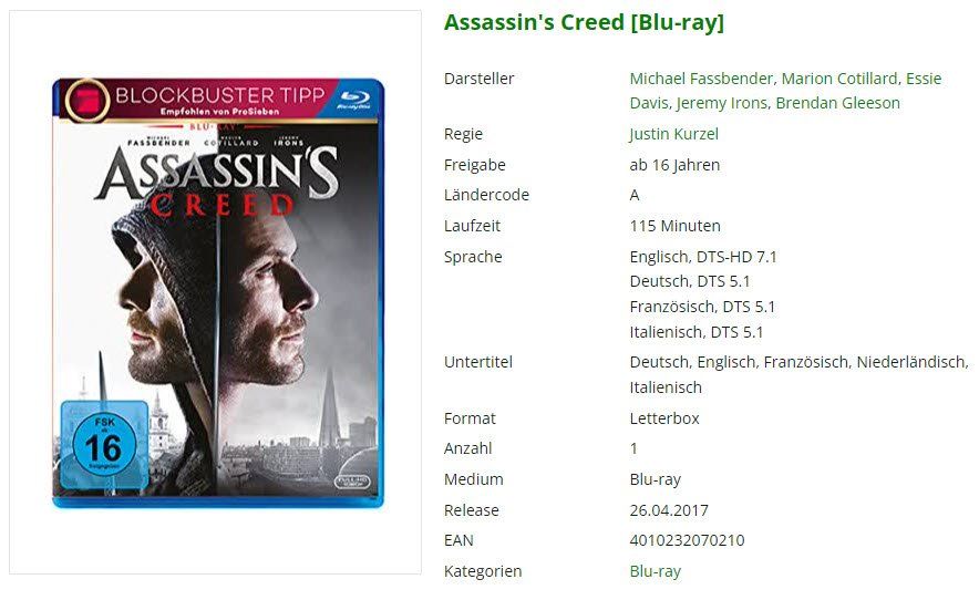 Tutti i DVDs: Assassin's Creed (Blu-ray) – Usato da Emmetten venduto da SVollenweider