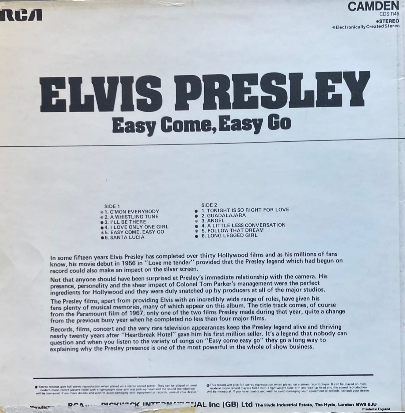 Dischi in vinile: ELVIS PRESLEY - EASY COME, EASY GO – Usato da Poliez-Pittet venduto da Newtown-Records 1