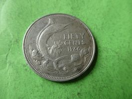 Bahamas 1966, 50 Cents - Silber .800  10.40  gr  Rand beschä