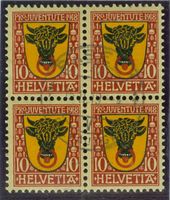 1919 Schweiz Pro Juventute Viererblock