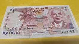 Malawi 1 Kwacha Note, 1989 Sammlerstück, Top Zustand