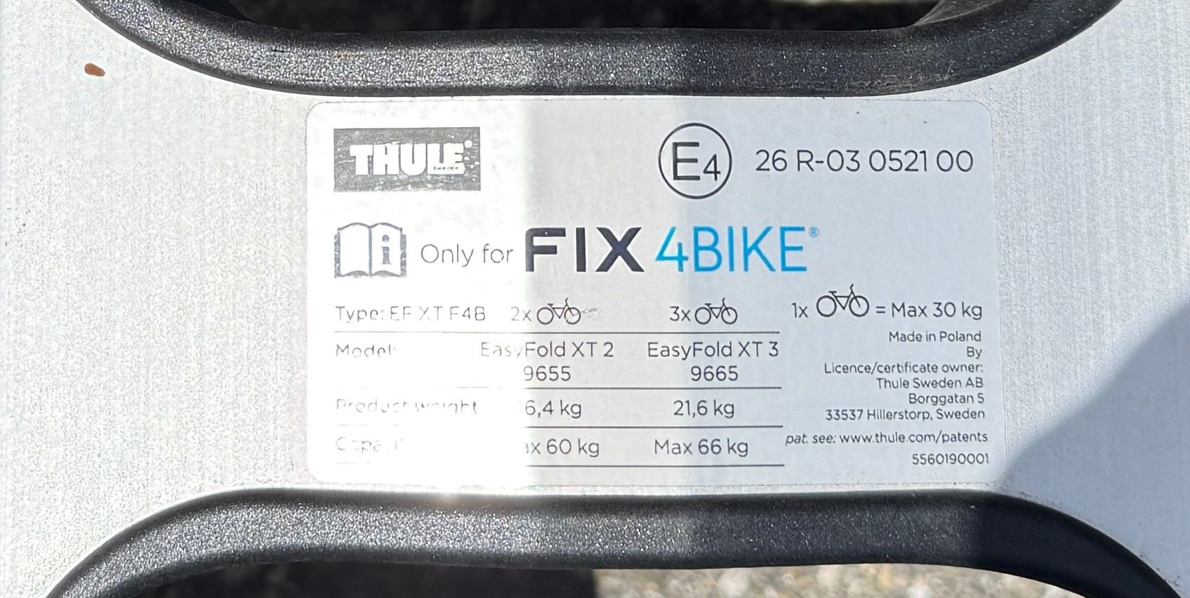 Thule Pezzi di ricambio: Thule EasyFold XT 3 Fix4bike – Usato da La Chaux-de-Fonds venduto da jcd_q758 2