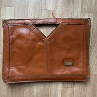 1970s leather bag handbag with decorative stiches and holder