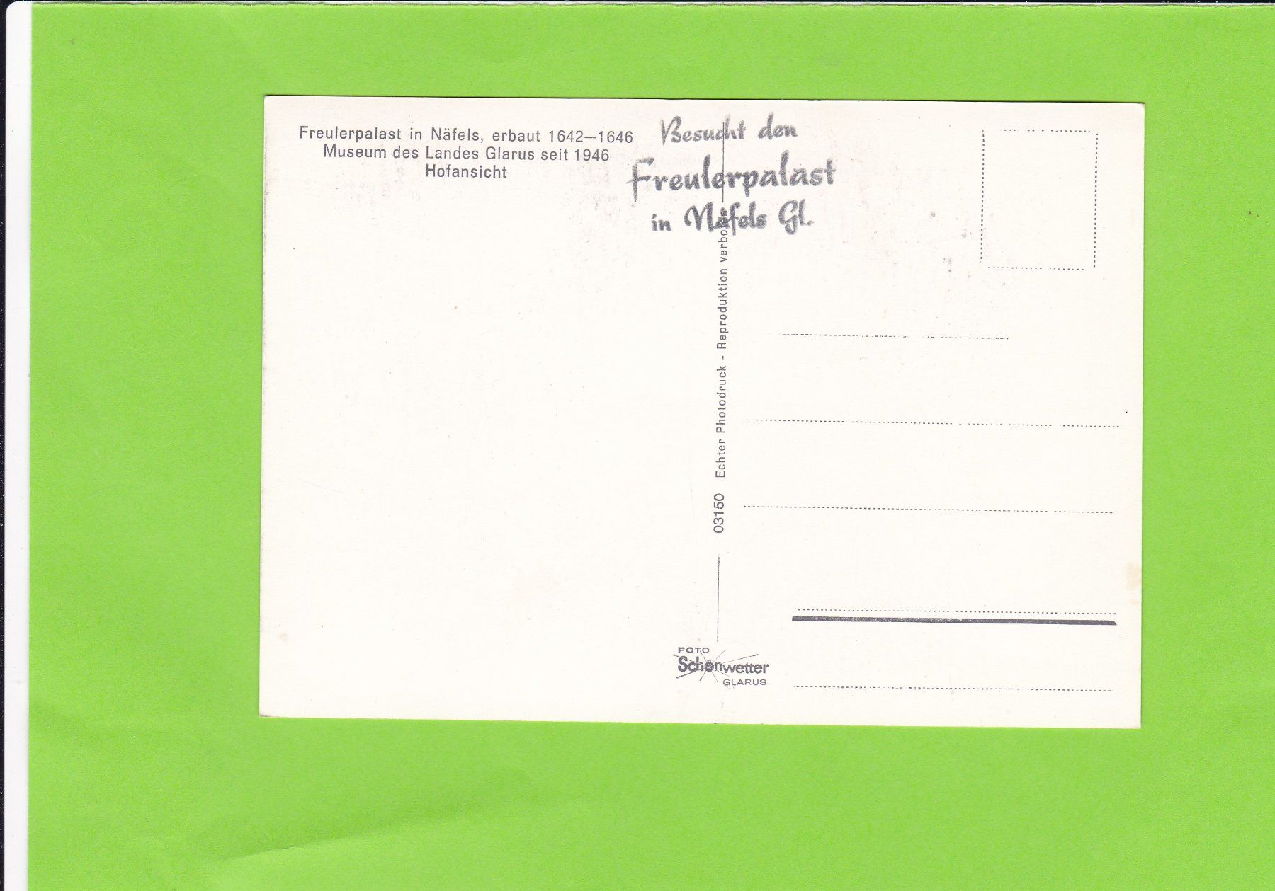 Cartoline postali: Freulerpalast in Näfels – Usato da St. Peterzell venduto da neckertal 1