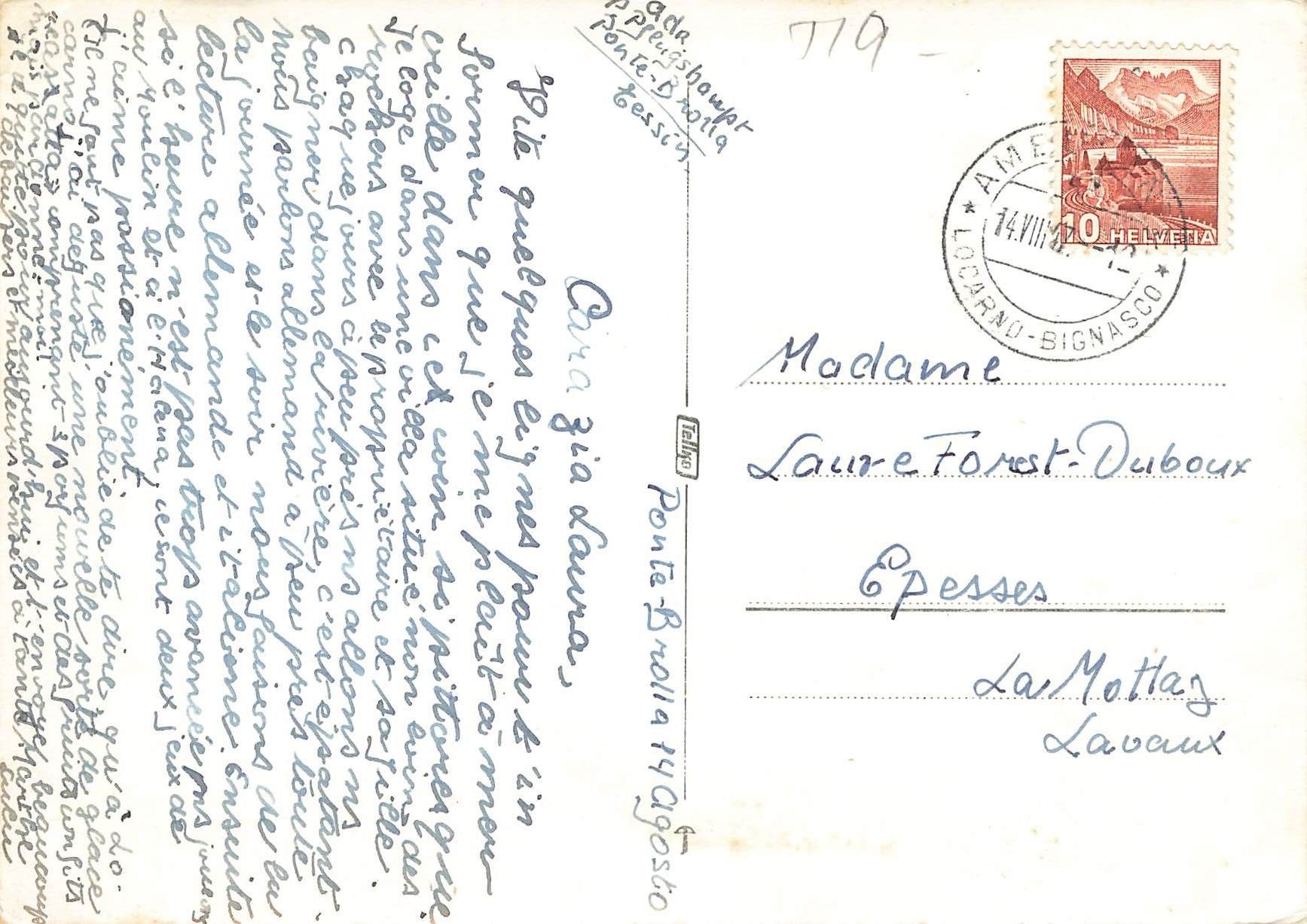 Cartoline postali: Ponte Brolla Pedemonte timbro Locarno Bignasco G – Usato da Biasca venduto da Blenio71 1