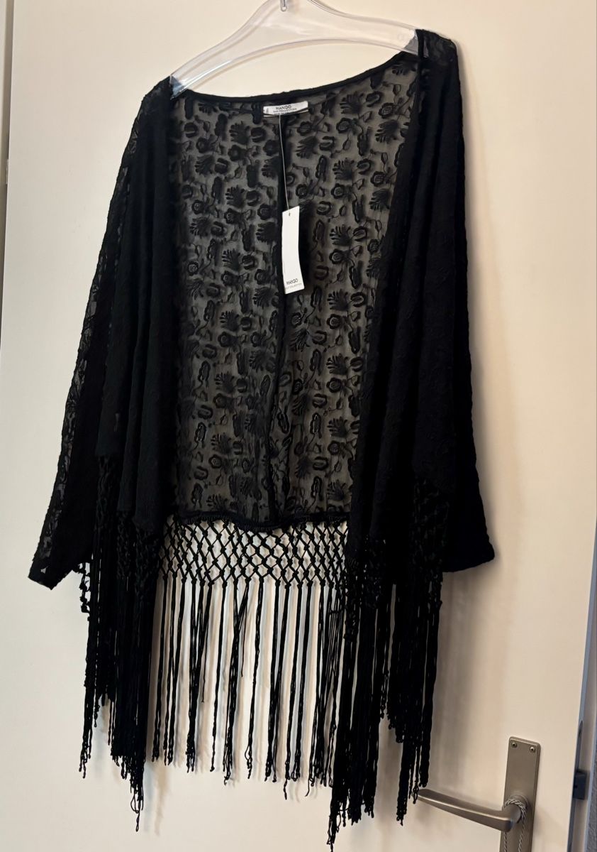 Arte internazionale: Caftan Mango schwarz Spitze Fransen – Nuovo (secondo la descrizione) da Baden venduto da Tiffany6878