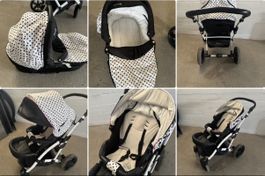 Kinderwagen mit Zubehören schwarz/weiss