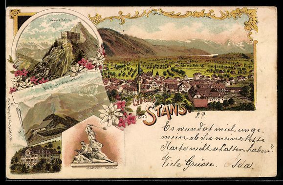 Cartoline postali: Litho Stans, Totalansicht aus der Vogels – Usato da Berlin venduto da bartko-reher