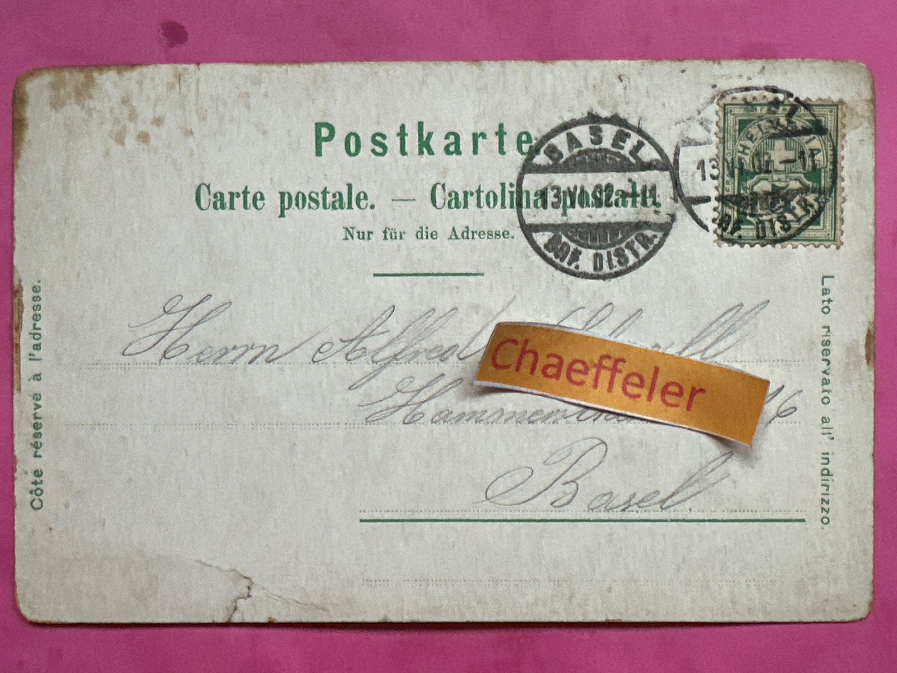 Ansichtskarten: 1902 Gruss aus Basel – Defekt aus Zürich von Chaeffeler 1