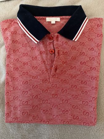 Gucci Polo Shirt Red GG Pattern Size 12 Made in Italy