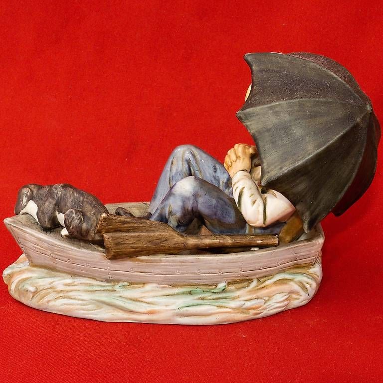 Statuette: Figur Mann im Boot mit Hund – Usato da Ascona venduto da ArtRomantica 2
