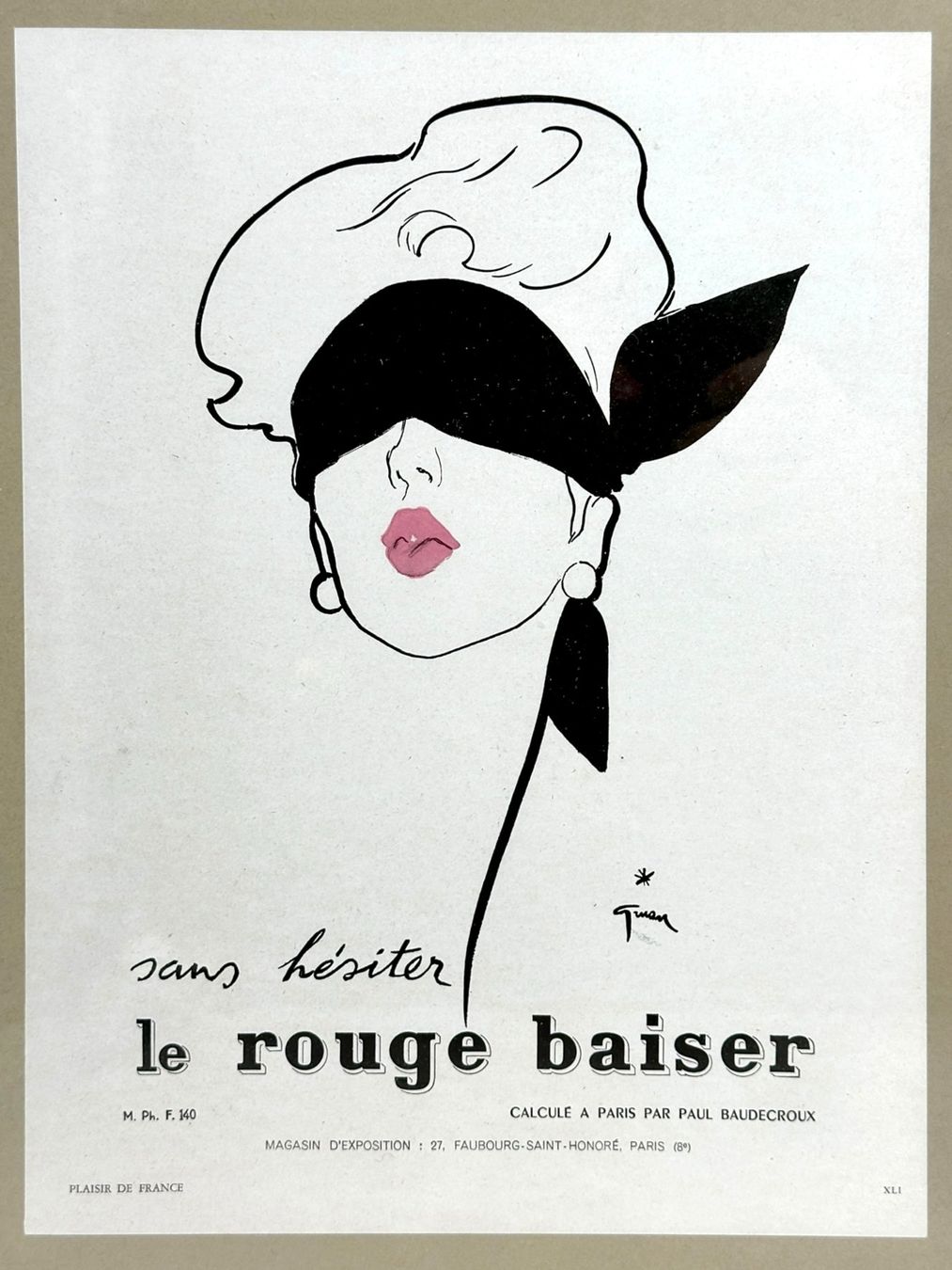 Poster & Bilder: Affiche originale DIOR "Le Rouge Baiser" RENÉ GRUAU 1948 – Gebraucht aus Morges von vintix 1