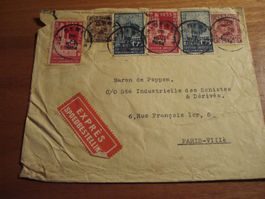 Brief Belgien-Frankreich 1934, reich frankiert